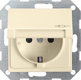 Розетка Gira System 55 Schuko с/з со шторками крышкой 16A 250V безвинтовой зажим кремовый глянцевый 041401