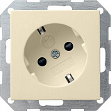 Розетка Gira System 55 Schuko с/з со шторками 16A 250V безвинтовой зажим кремовый глянцевый 041801