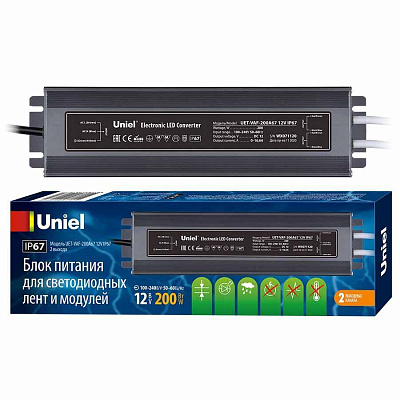 Блок питания Uniel 12V 200W IP67 16,7A UET-VAF-200A67 12V IP67 UL-00007579